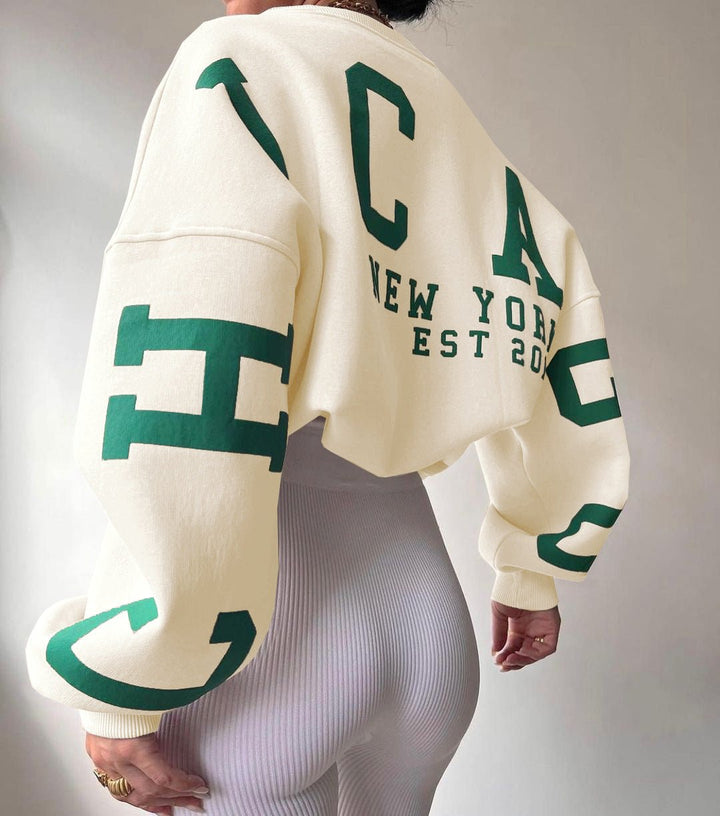 Isla | Women's Oversized Fleece-Lined Varsity Sleeve Crewneck Jumper