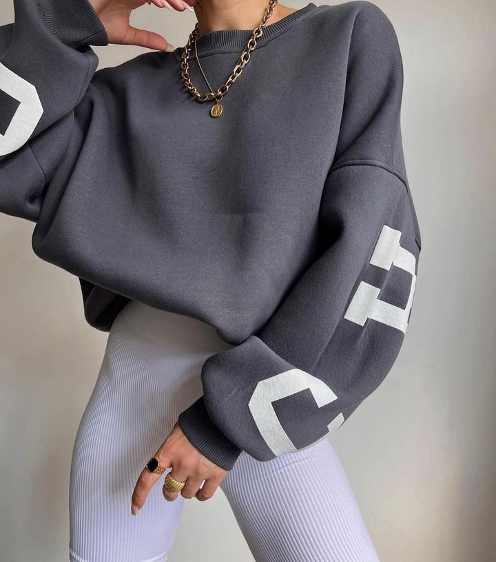 Isla | Women's Oversized Fleece-Lined Varsity Sleeve Crewneck Jumper