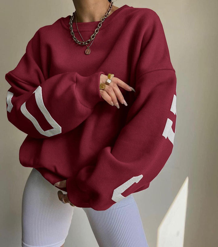 Isla | Women's Oversized Fleece-Lined Varsity Sleeve Crewneck Jumper