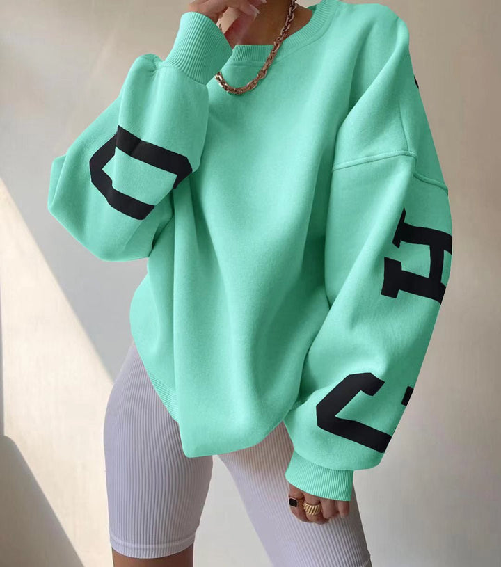 Isla | Women's Oversized Fleece-Lined Varsity Sleeve Crewneck Jumper