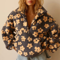 Grace | Women's Oversized Floral Teddy Fleece Half-Zip Jumper