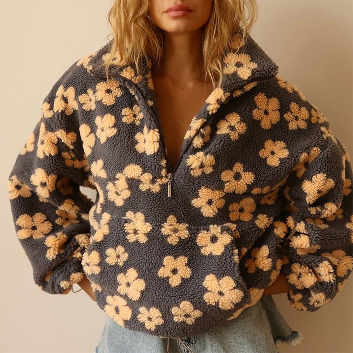 Grace | Women's Oversized Floral Teddy Fleece Half-Zip Jumper