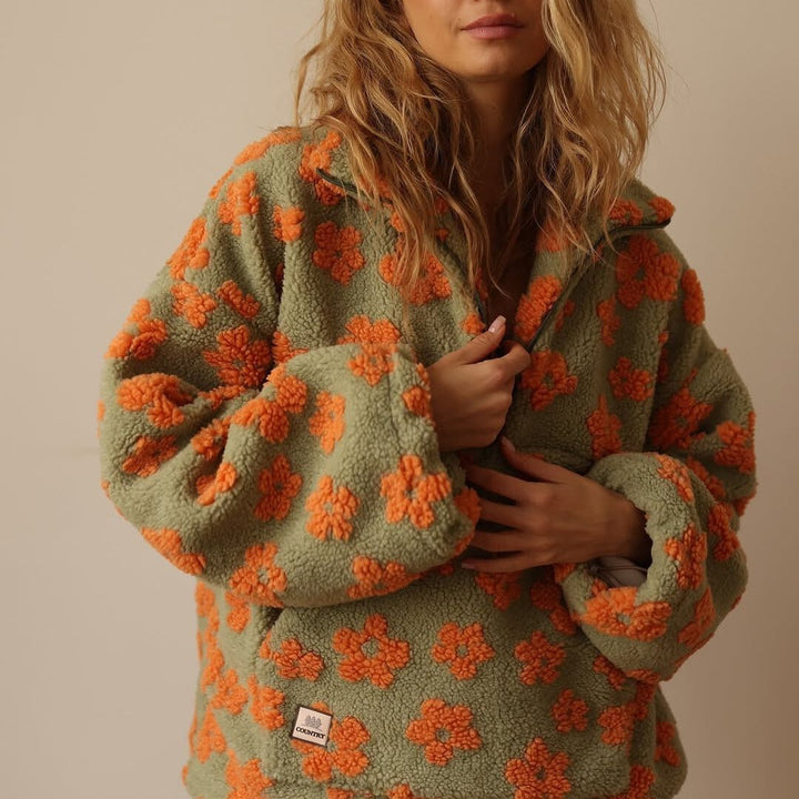 Grace | Women's Oversized Floral Teddy Fleece Half-Zip Jumper