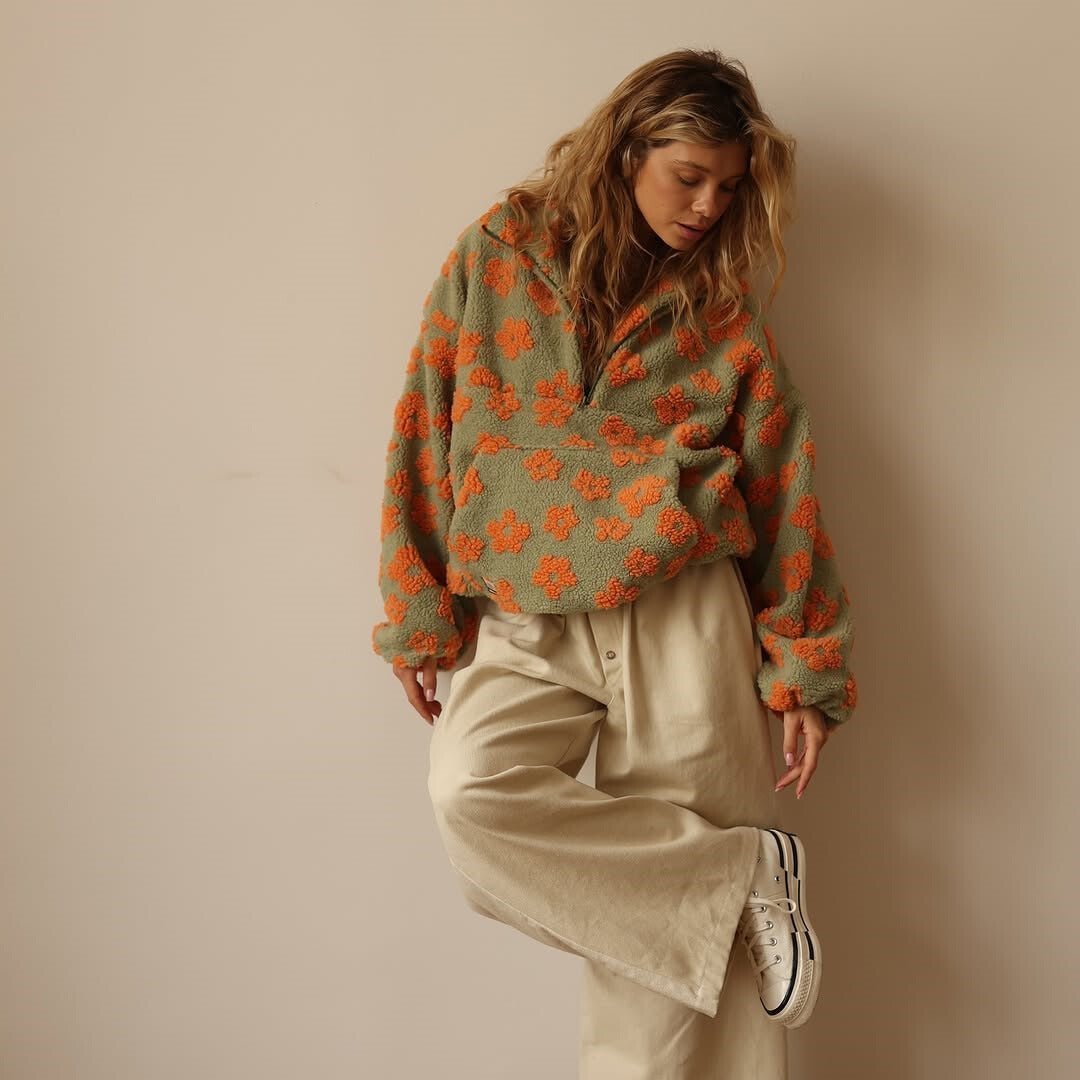 Grace | Women's Oversized Floral Teddy Fleece Half-Zip Jumper