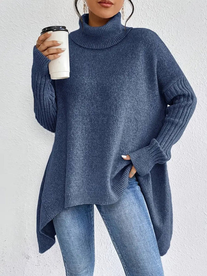Freya | Women's Oversized Longline Ribbed Turtleneck Sweater Jumper
