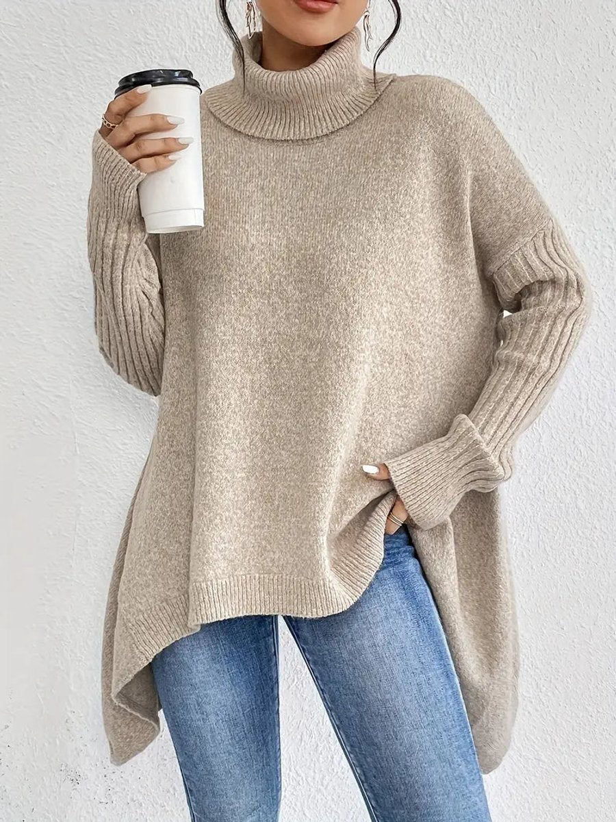Freya | Women's Oversized Longline Ribbed Turtleneck Sweater Jumper