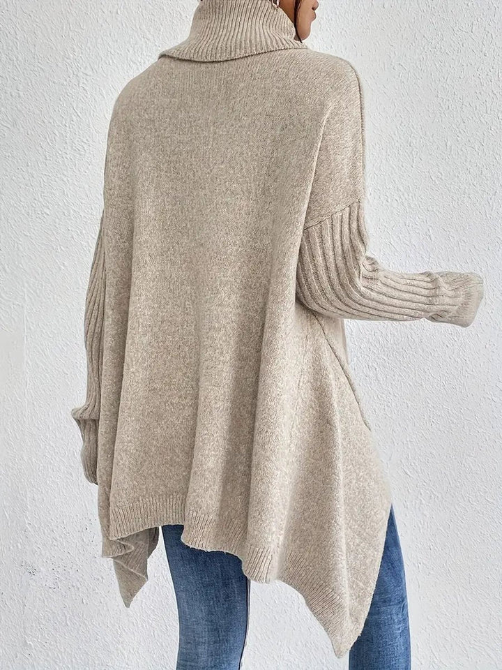Freya | Women's Oversized Longline Ribbed Turtleneck Sweater Jumper
