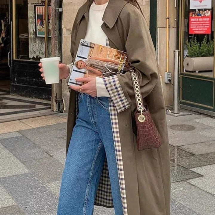 Aria | Women's Oversized Plaid-Lined Cotton Blend Trench Coat