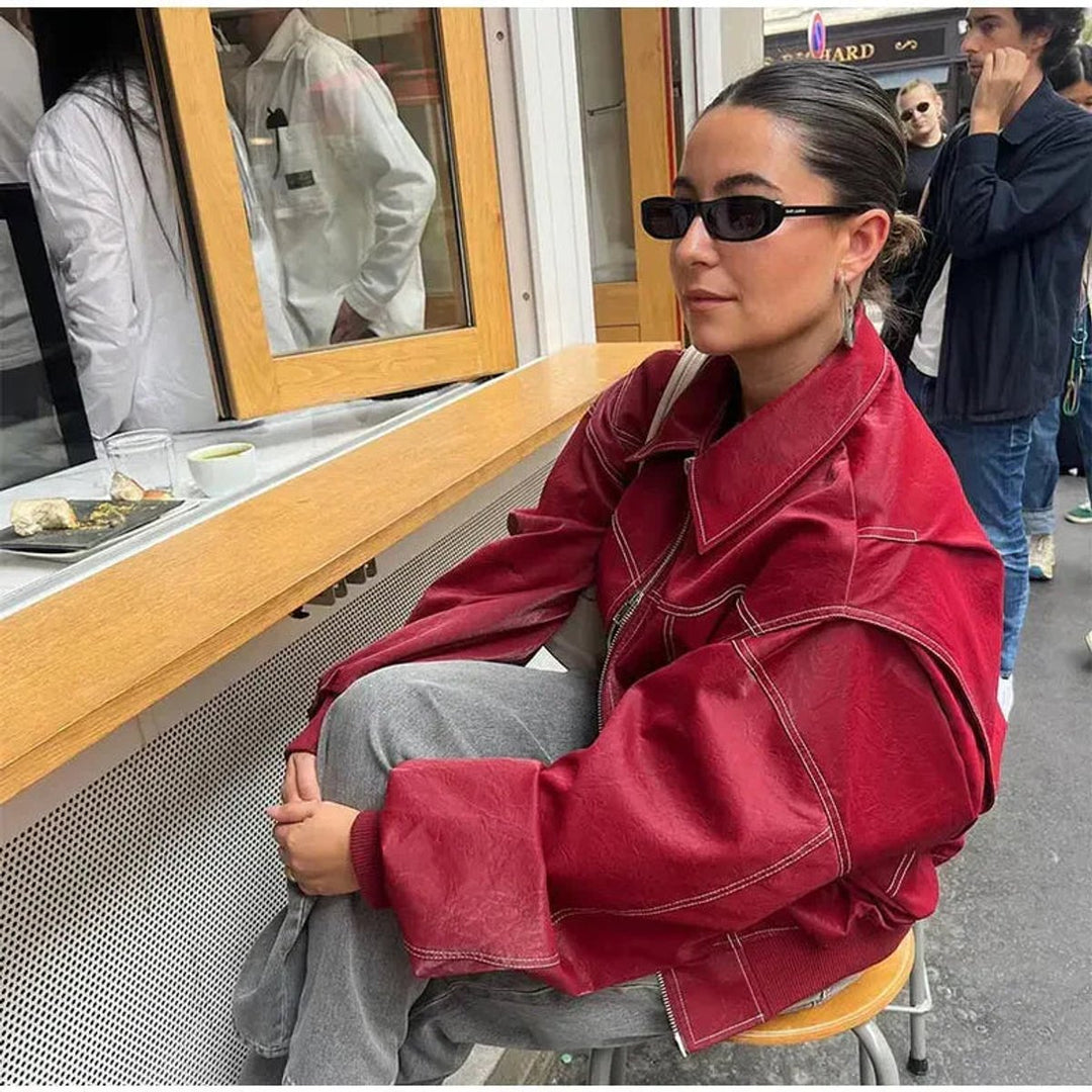 Emily | Women's Oversized Quilted Jacket Contrast Stitch Bomber