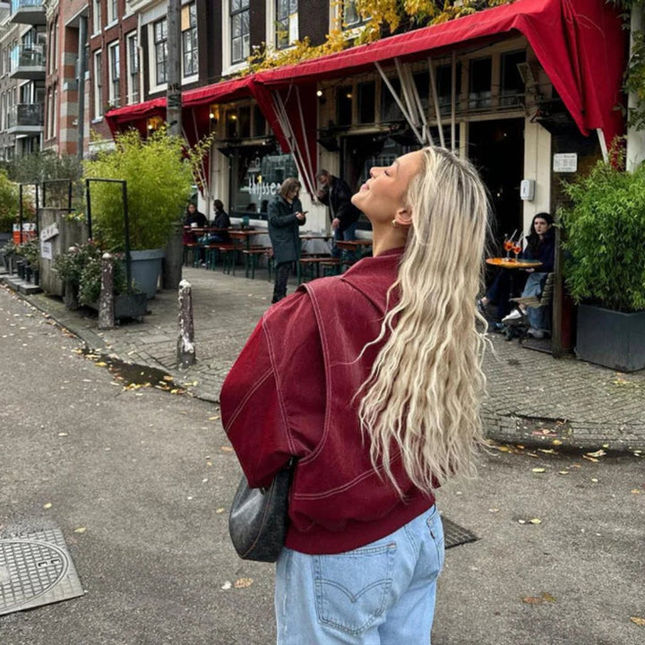 Emily | Women's Oversized Quilted Jacket Contrast Stitch Bomber