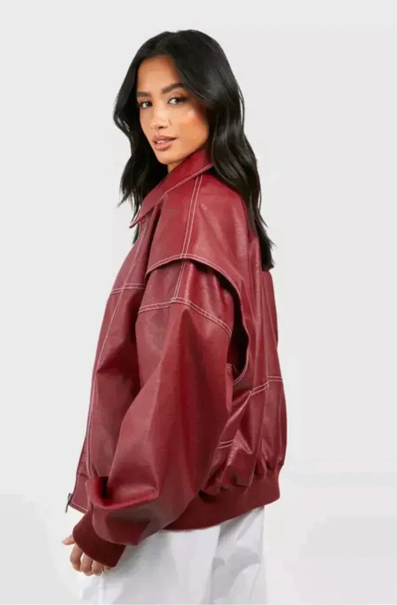 Emily | Women's Oversized Quilted Jacket Contrast Stitch Bomber