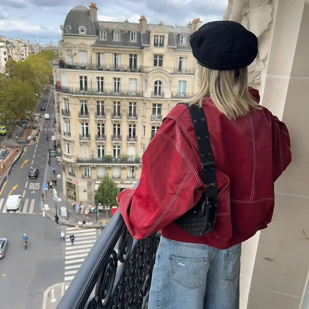 Emily | Women's Oversized Quilted Jacket Contrast Stitch Bomber