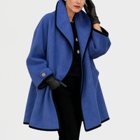 Aria | Women's Oversized Wool-Blend Swing Coat Black Contrast Trim