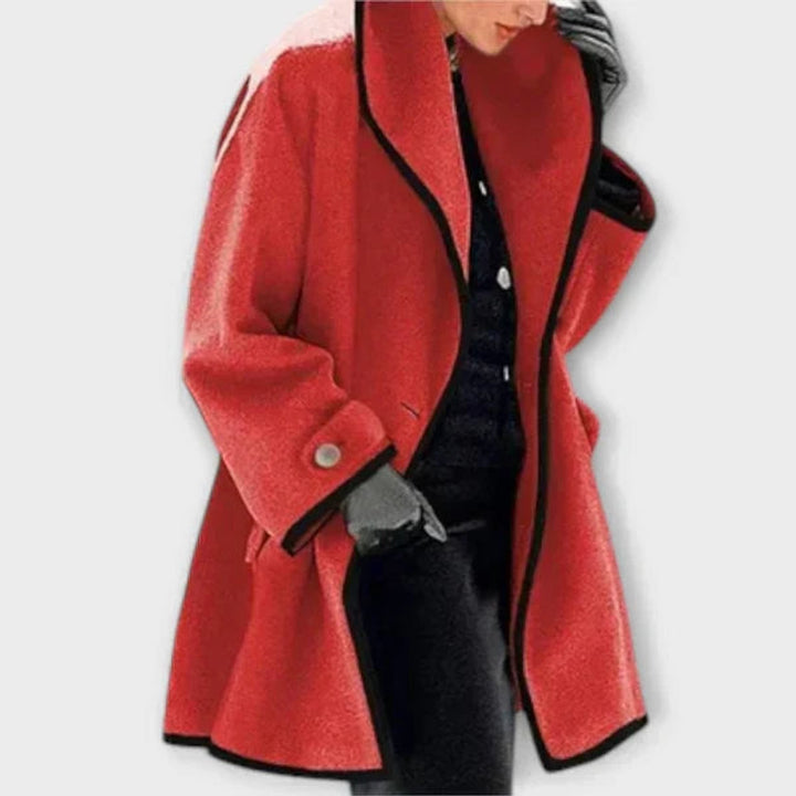 Aria | Women's Oversized Wool-Blend Swing Coat Black Contrast Trim
