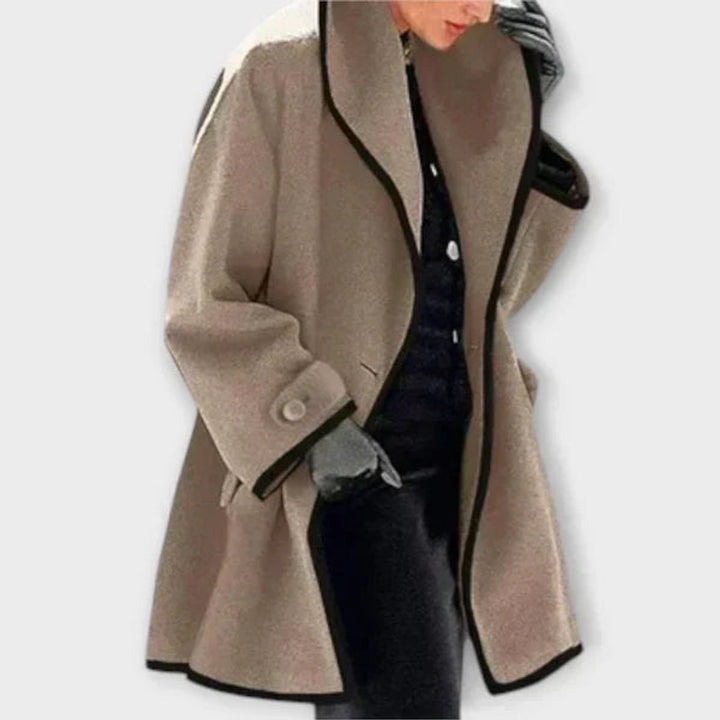 Aria | Women's Oversized Wool-Blend Swing Coat Black Contrast Trim