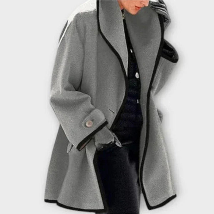 Aria | Women's Oversized Wool-Blend Swing Coat Black Contrast Trim