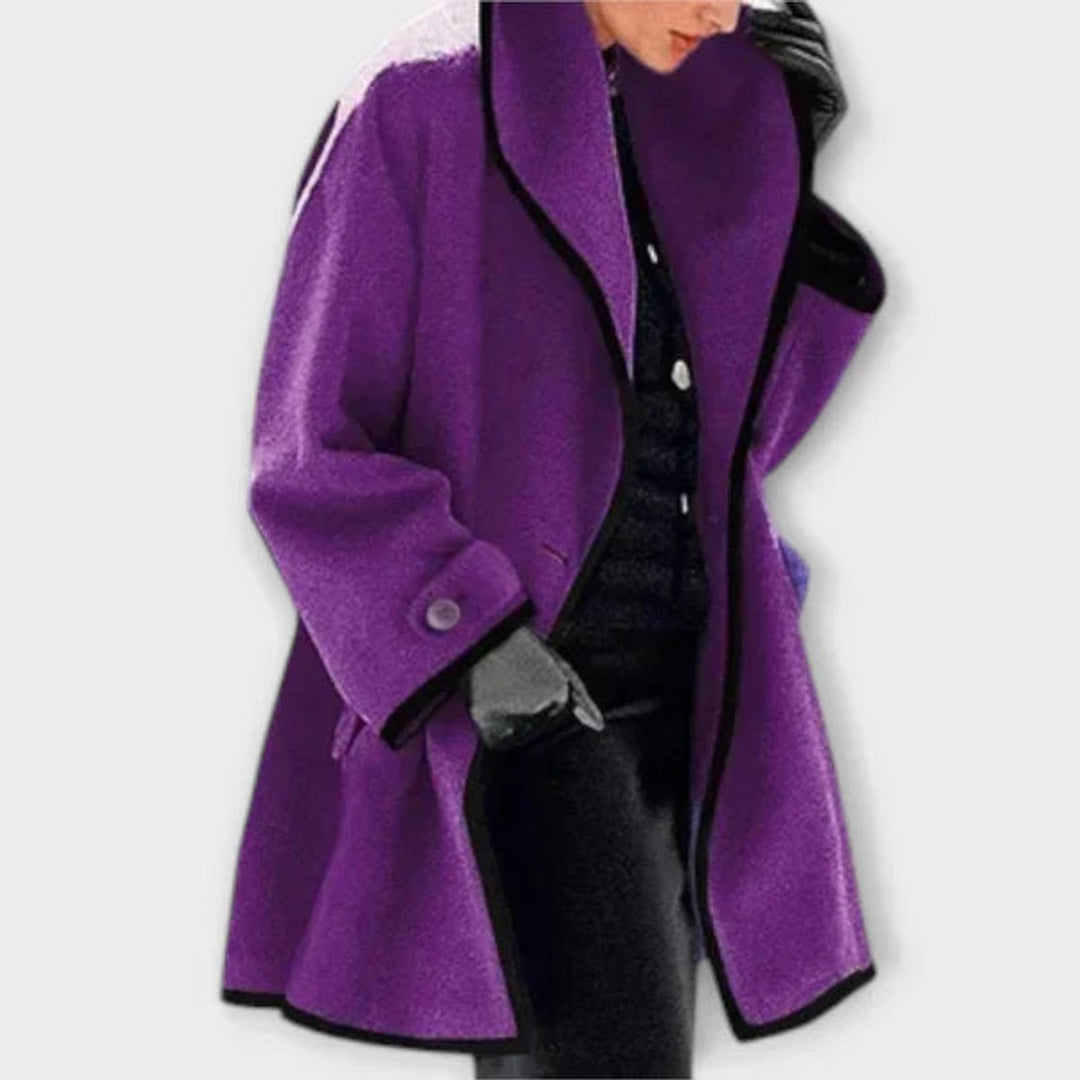 Aria | Women's Oversized Wool-Blend Swing Coat Black Contrast Trim