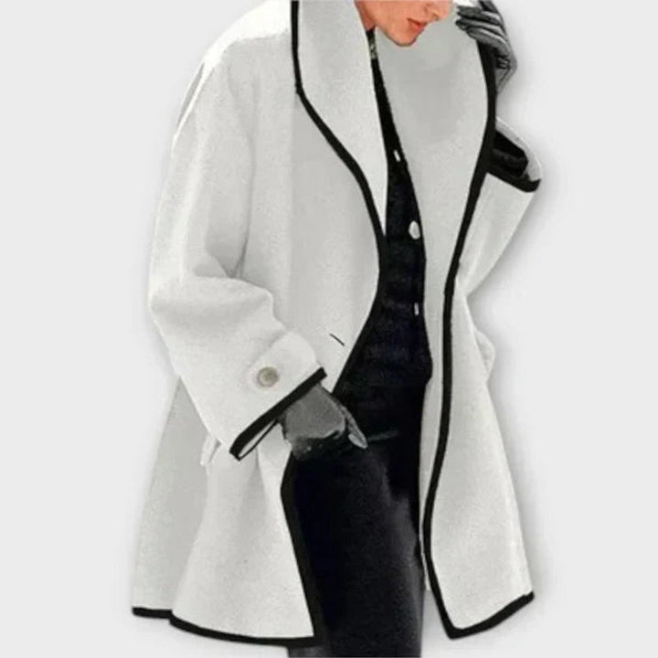 Aria | Women's Oversized Wool-Blend Swing Coat Black Contrast Trim
