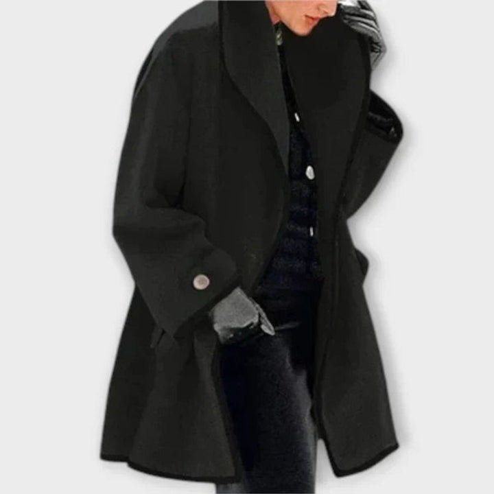 Aria | Women's Oversized Wool-Blend Swing Coat Black Contrast Trim