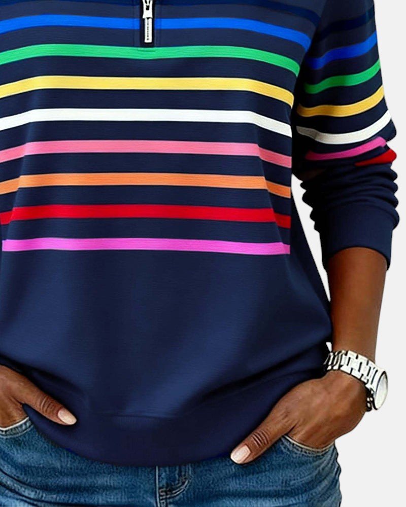 Rosie | Women's Quarter Zip Jumper Striped Rainbow Relaxed Fit