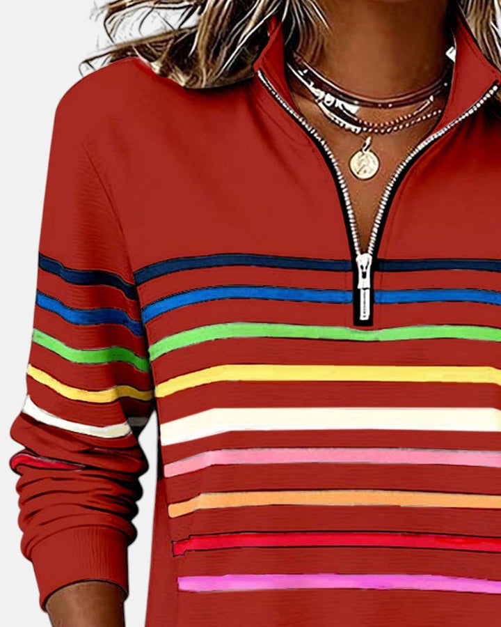 Rosie | Women's Quarter Zip Jumper Striped Rainbow Relaxed Fit
