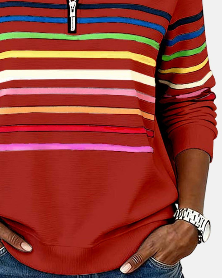 Rosie | Women's Quarter Zip Jumper Striped Rainbow Relaxed Fit