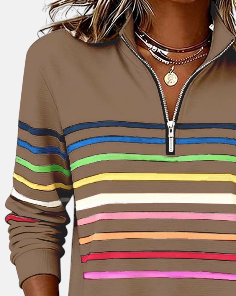 Rosie | Women's Quarter Zip Jumper Striped Rainbow Relaxed Fit