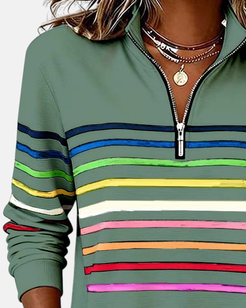 Rosie | Women's Quarter Zip Jumper Striped Rainbow Relaxed Fit