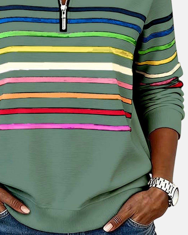 Rosie | Women's Quarter Zip Jumper Striped Rainbow Relaxed Fit