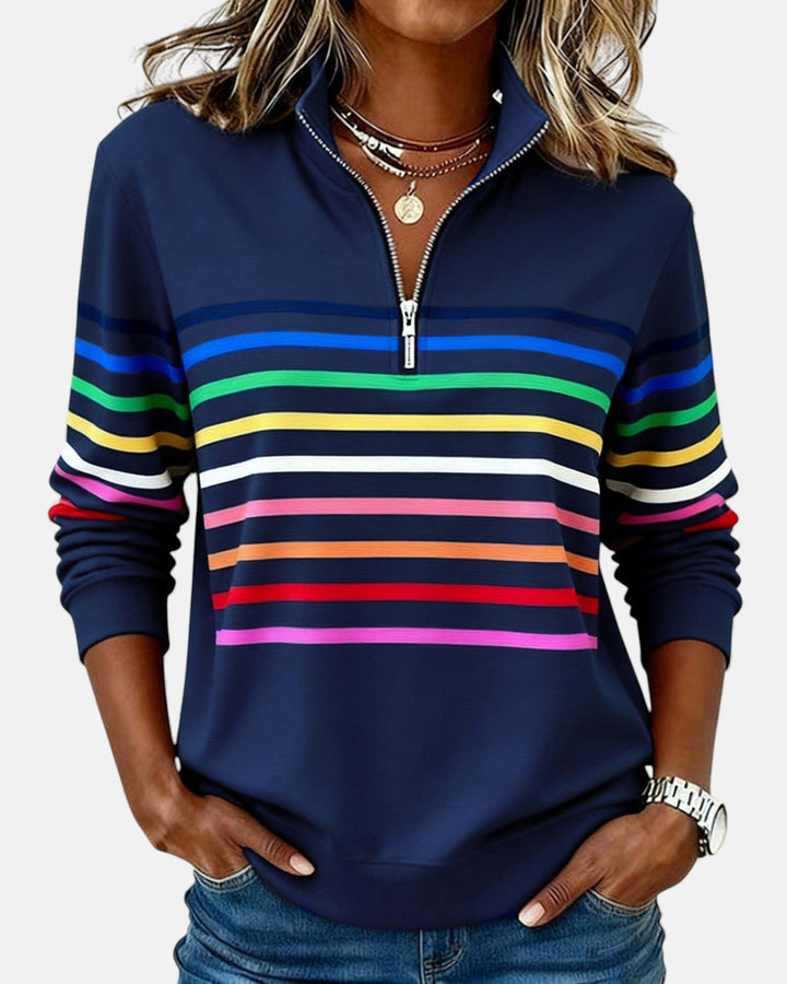 Rosie | Women's Quarter Zip Jumper Striped Rainbow Relaxed Fit