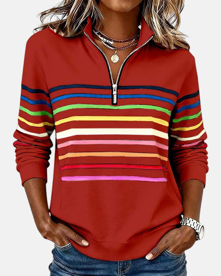 Rosie | Women's Quarter Zip Jumper Striped Rainbow Relaxed Fit
