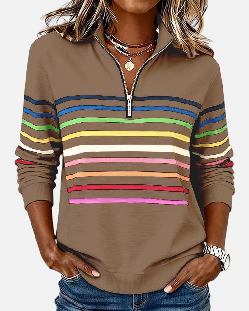 Rosie | Women's Quarter Zip Jumper Striped Rainbow Relaxed Fit