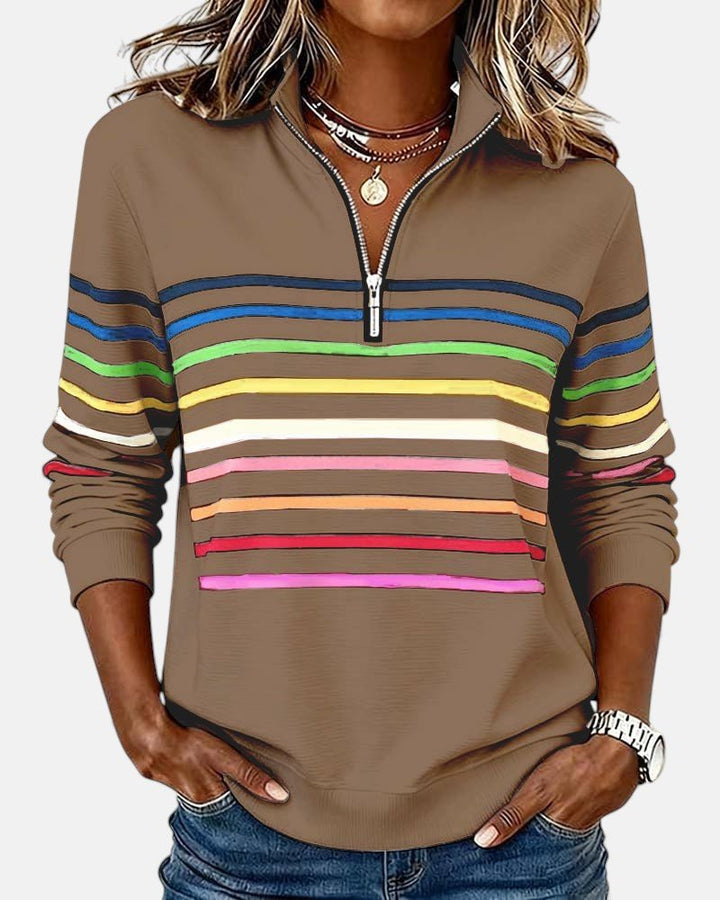 Rosie | Women's Quarter Zip Jumper Striped Rainbow Relaxed Fit