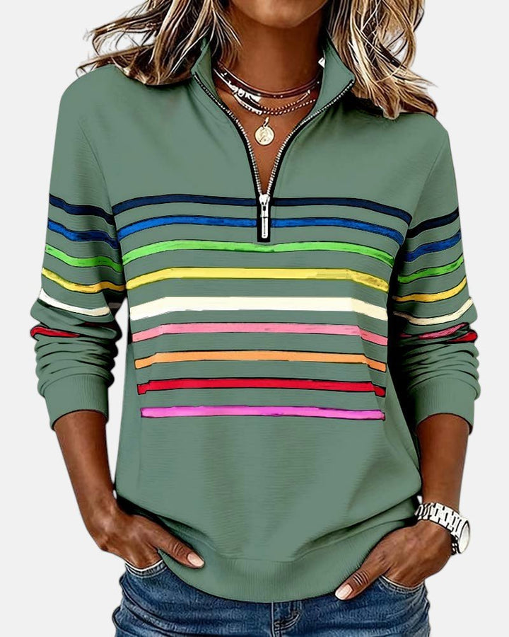 Rosie | Women's Quarter Zip Jumper Striped Rainbow Relaxed Fit