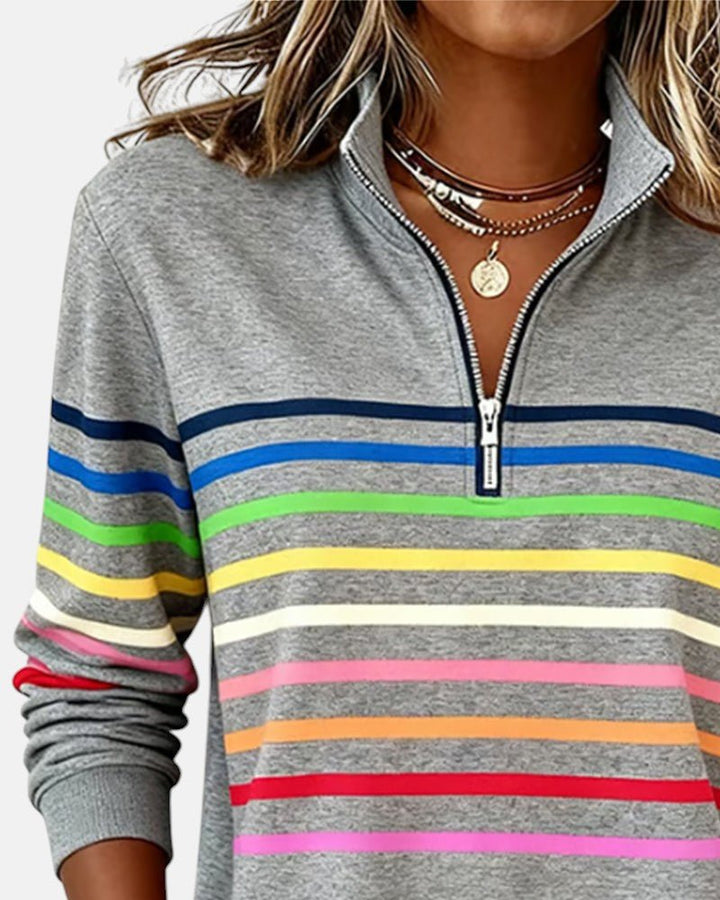 Rosie | Women's Quarter Zip Jumper Striped Rainbow Relaxed Fit