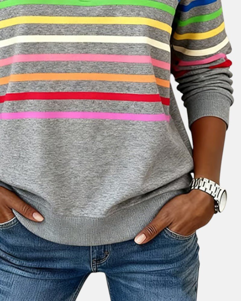 Rosie | Women's Quarter Zip Jumper Striped Rainbow Relaxed Fit