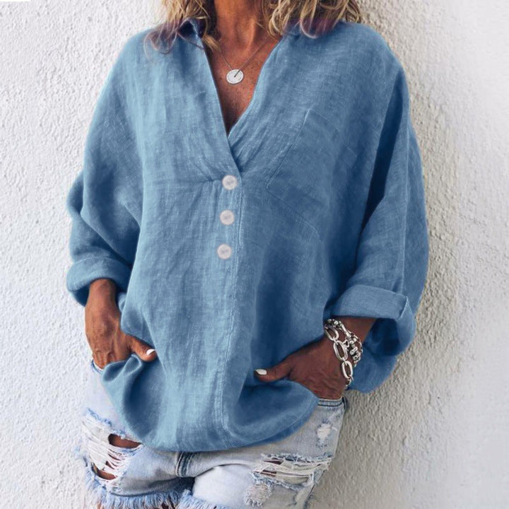 Scarlett | Women's Relaxed-Fit Cotton Linen Button-Up Sweater Shirt
