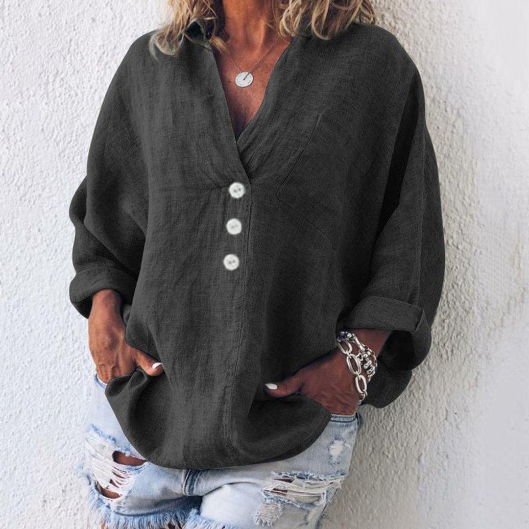 Scarlett | Women's Relaxed-Fit Cotton Linen Button-Up Sweater Shirt