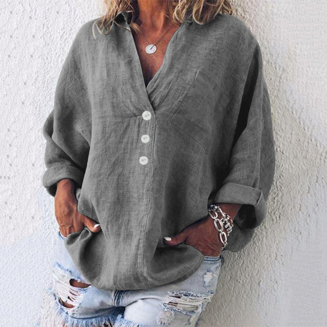 Scarlett | Women's Relaxed-Fit Cotton Linen Button-Up Sweater Shirt