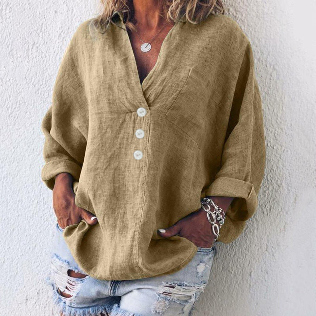 Scarlett | Women's Relaxed-Fit Cotton Linen Button-Up Sweater Shirt