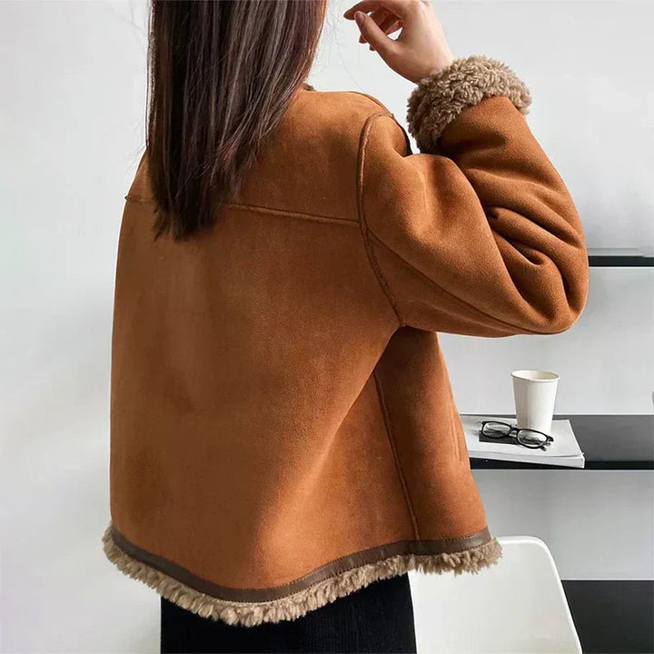 Scarlett | Women's Relaxed-Fit Faux Shearling Button-Front Cropped Jacket