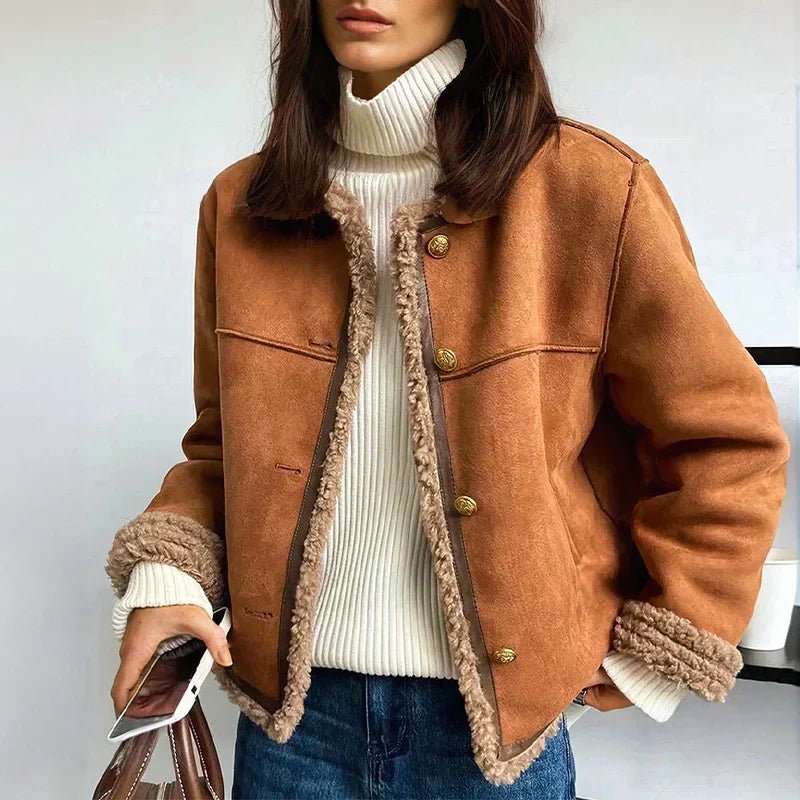 Scarlett | Women's Relaxed-Fit Faux Shearling Button-Front Cropped Jacket