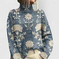 Olivia | Women's Relaxed-Fit Floral Print Turtleneck Knit Jumper