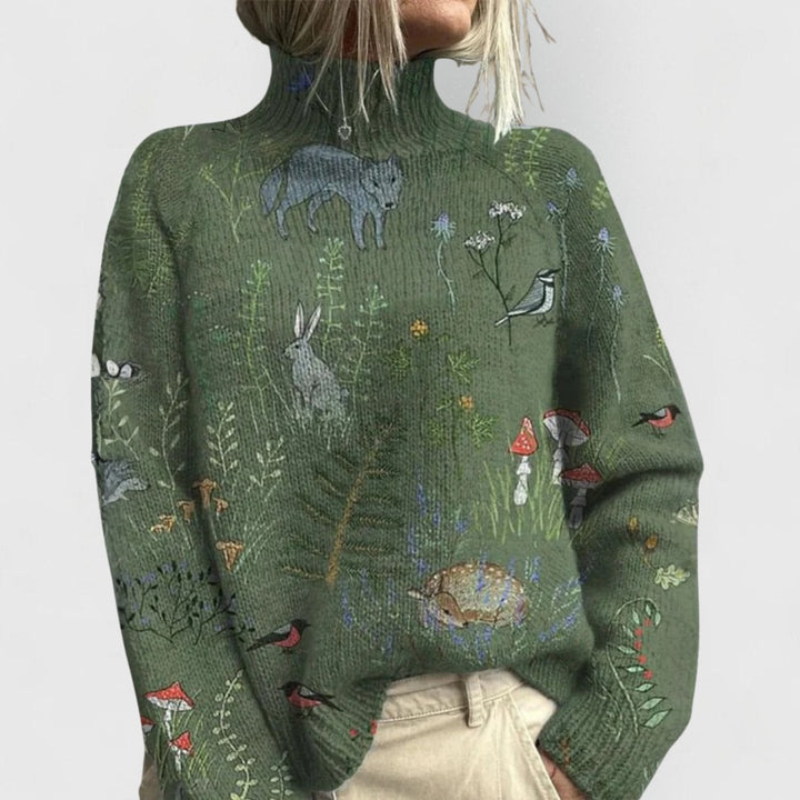 Olivia | Women's Relaxed-Fit Floral Print Turtleneck Knit Jumper