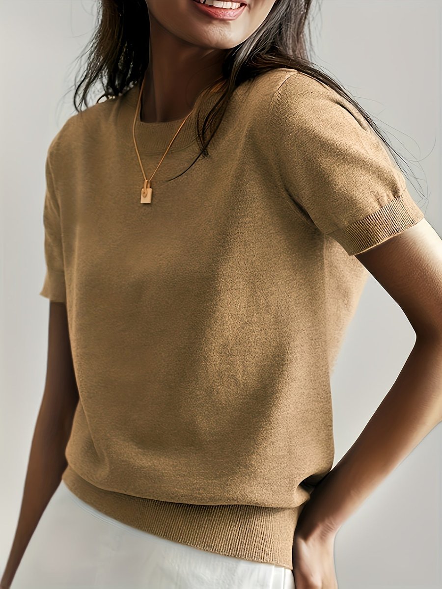 Phoebe | Women's Relaxed Fit Short Sleeve Knit Sweater Top