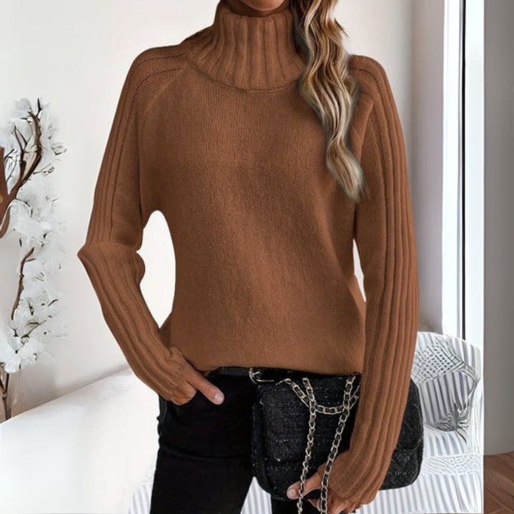 Freya | Women's Ribbed Knit Turtleneck Sweater Relaxed Long Sleeve Jumper