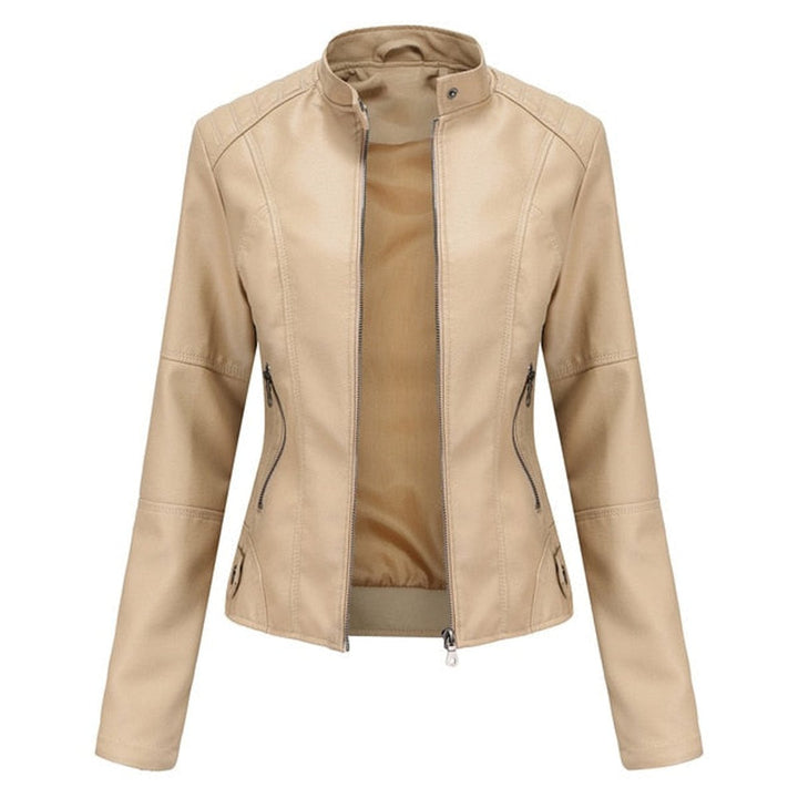 Isla | Women's Short-Cut Mock-Neck Zip-Up Faux Leather Jacket