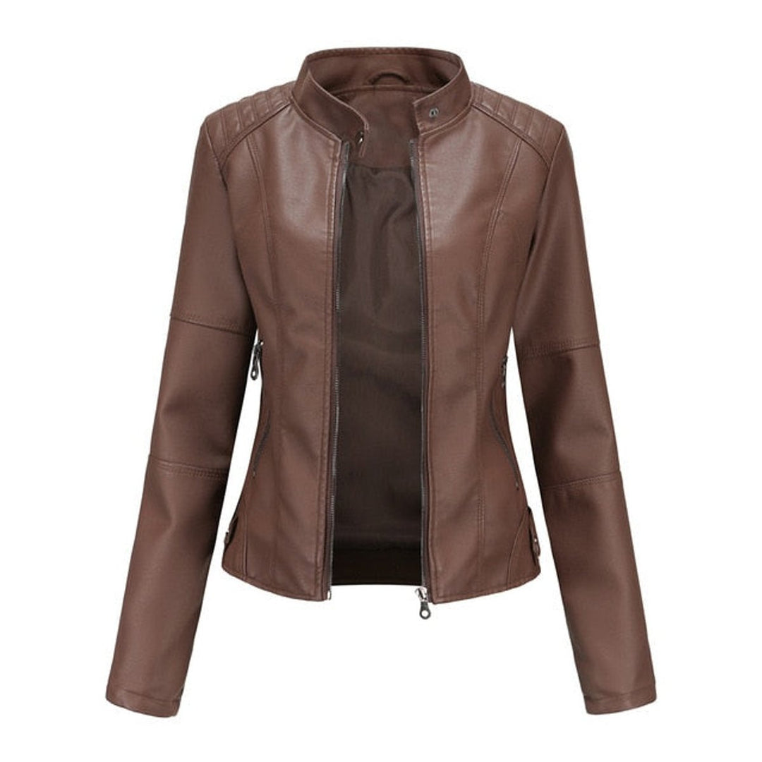 Isla | Women's Short-Cut Mock-Neck Zip-Up Faux Leather Jacket