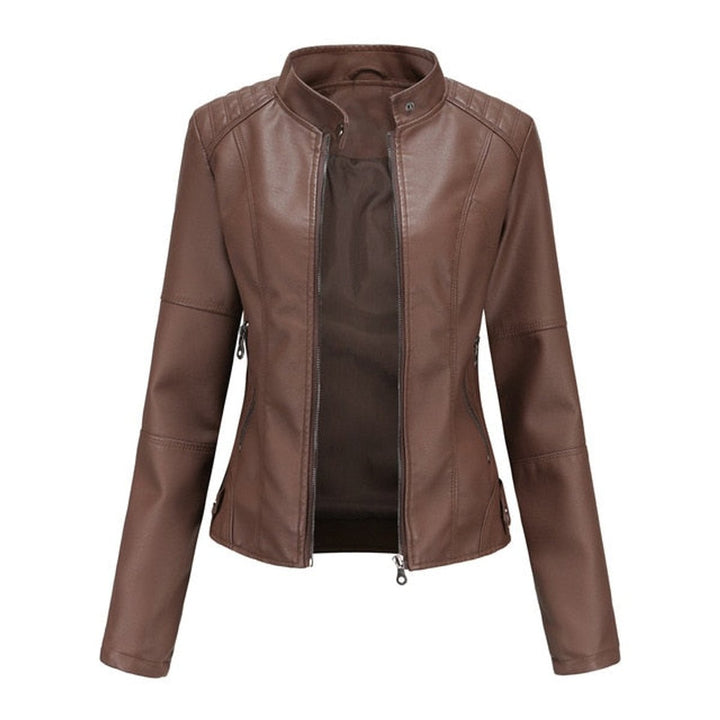 Isla | Women's Short-Cut Mock-Neck Zip-Up Faux Leather Jacket