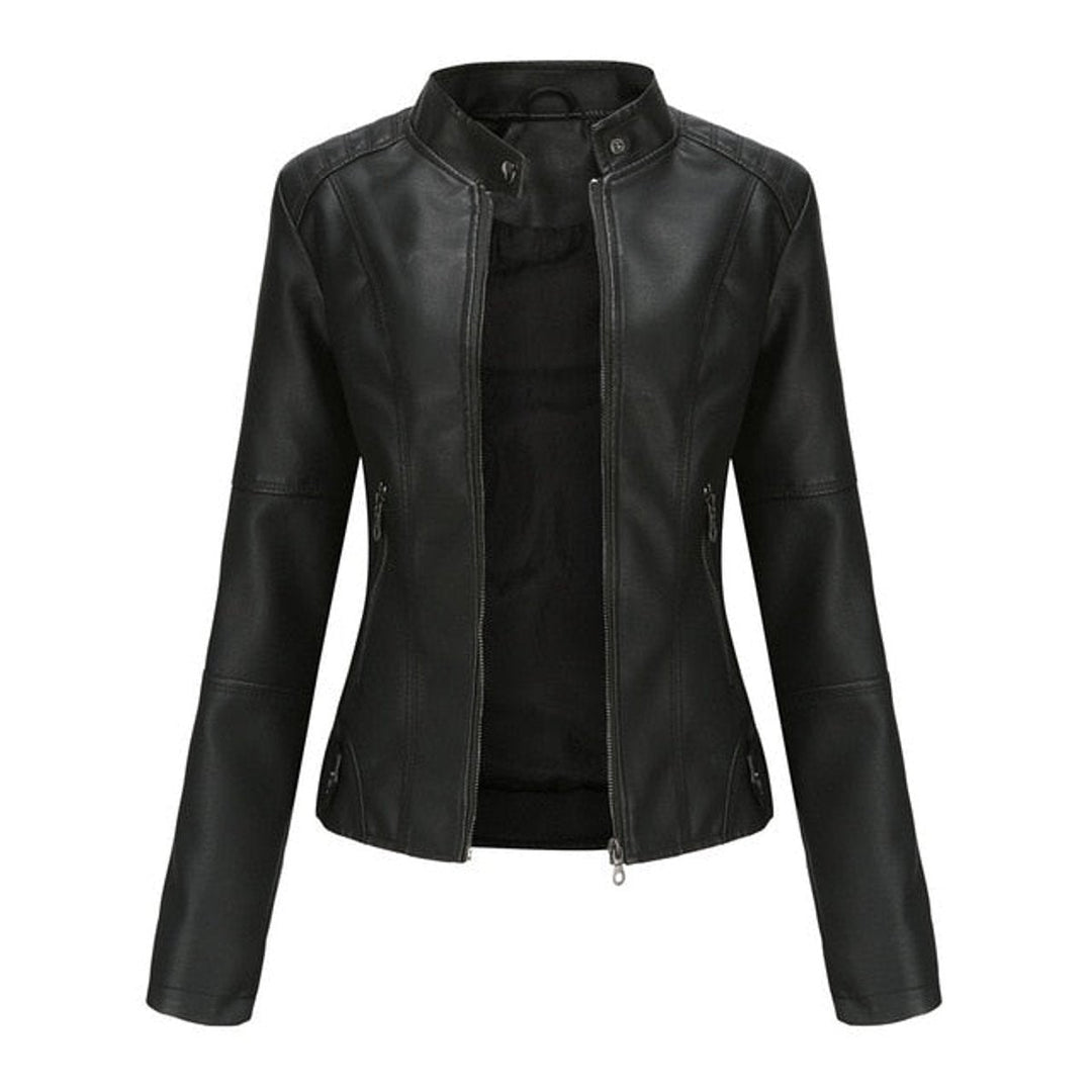 Isla | Women's Short-Cut Mock-Neck Zip-Up Faux Leather Jacket